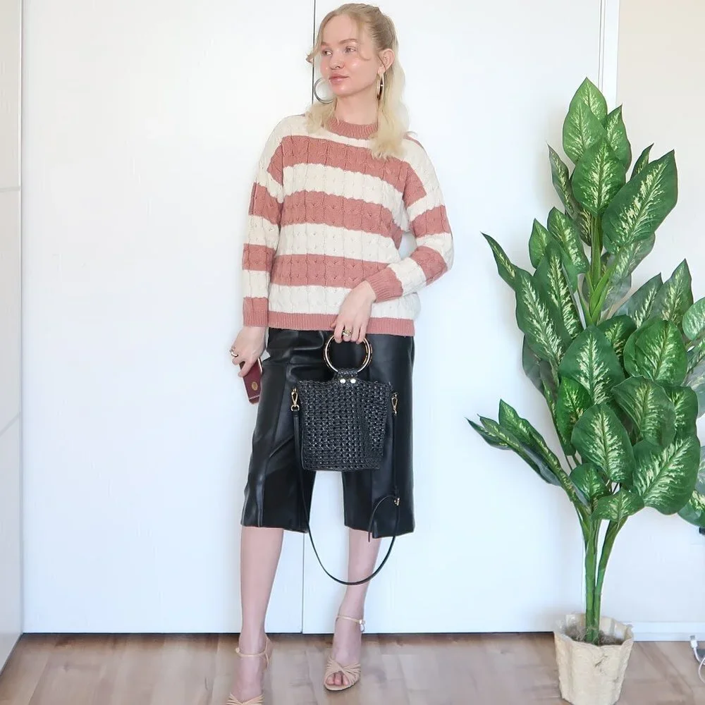 Mango Peach & White Cable Knit Chunky Sweater - Picture 5 of 13